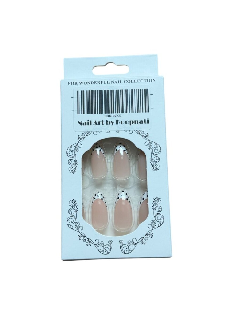 White French Tip Polka Dot Almond Shape Press On Nails-Medium-New